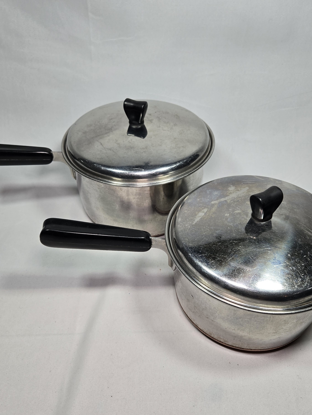 Thermic Ray by Norris Copper Bottom Saucepan Set W/ Lids 2qt 3qt Vintage 1940s